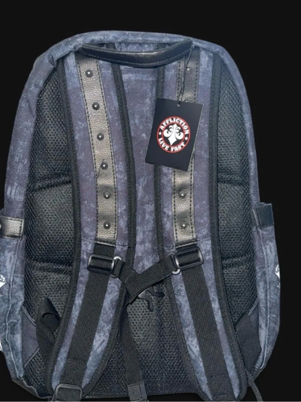 Affliction Black Backpack with White Winged Skull and Red Logo